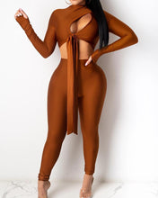 Load image into Gallery viewer, Solid Long Sleeve Skinny Cut-out Lace-up Suit Sets