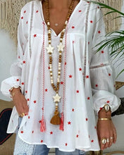 Load image into Gallery viewer, Printing Lace Stitching Long Sleeve Blouse