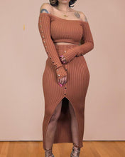 Load image into Gallery viewer, Solid Long Sleeve Skinny Knitted Split Hem Skirt Suit Sets