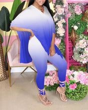 Load image into Gallery viewer, Gradient Split Hem Loose Blouse Suit Sets