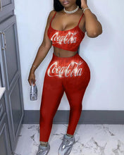 Load image into Gallery viewer, Letter Cartoon Print Crop Top & High Waist Pants Set