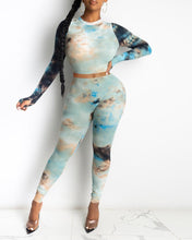 Load image into Gallery viewer, Tie Dye Print Ribbed Long Sleeve Top & Fitted Pants Set
