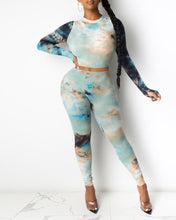 Load image into Gallery viewer, Tie Dye Print Ribbed Long Sleeve Top & Fitted Pants Set