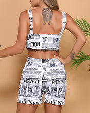 Load image into Gallery viewer, Newspaper Print Sleeveless Strap Cropped Tanks Suit Sets