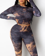 Load image into Gallery viewer, Tie Dye Print Ribbed Long Sleeve Top & Fitted Pants Set