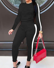 Load image into Gallery viewer, Striped Splicing Long Sleeve Skinny Sweatshirts Suit Sets