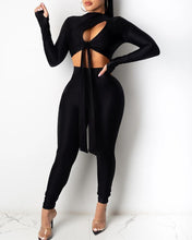 Load image into Gallery viewer, Solid Long Sleeve Skinny Cut-out Lace-up Suit Sets