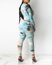 Load image into Gallery viewer, Tie Dye Print Ribbed Long Sleeve Top & Fitted Pants Set