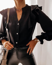 Load image into Gallery viewer, Ruffles Button Design Bell Sleeve Casual Shirt