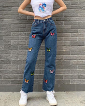 Load image into Gallery viewer, Butterfly Embroidery High Waist Jean Pants