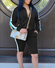 Load image into Gallery viewer, Striped Long Sleeve Loose Coats Sporty Suit Sets