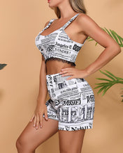 Load image into Gallery viewer, Newspaper Print Sleeveless Strap Cropped Tanks Suit Sets
