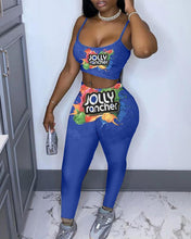 Load image into Gallery viewer, Letter Cartoon Print Crop Top & High Waist Pants Set