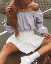 Load image into Gallery viewer, Solid Color Puff Sleeve Cropped Blouse