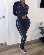Load image into Gallery viewer, Color Border Long Sleeve Zipper Closure Suit Sets