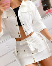 Load image into Gallery viewer, Solid Three-quarter Sleeve Skinny Cropped Coats Suit Sets
