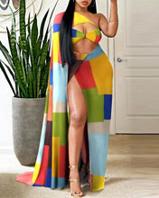 Load image into Gallery viewer, Cutout Colorblock Cloak Design High Slit Maxi Dress
