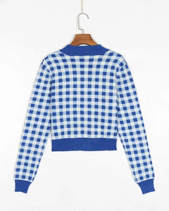 Gingham Long Sleeve Skinny Cropped Cardigans