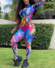 Load image into Gallery viewer, Tie Dye Multicolor Splash Long Sleeve Skinny Suit Sets
