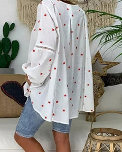 Printing Lace Stitching Long Sleeve Blouse