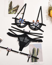 Load image into Gallery viewer, Solid Yarn Splicing Butterfly Decoration Bra Sets
