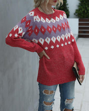 Load image into Gallery viewer, Color Block Christmas Long Sleeve Sweater
