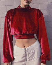 Load image into Gallery viewer, Solid Color Long Sleeve Cropped Blouse
