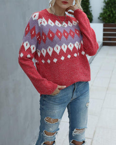 Color Block Christmas Long Sleeve Sweater