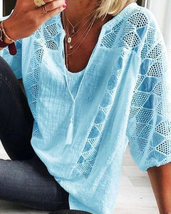 Stitching Lace 3/4 sleeve Blouse