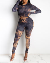 Load image into Gallery viewer, Tie Dye Print Ribbed Long Sleeve Top &amp; Fitted Pants Set
