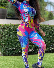 Load image into Gallery viewer, Tie Dye Multicolor Splash Long Sleeve Skinny Suit Sets
