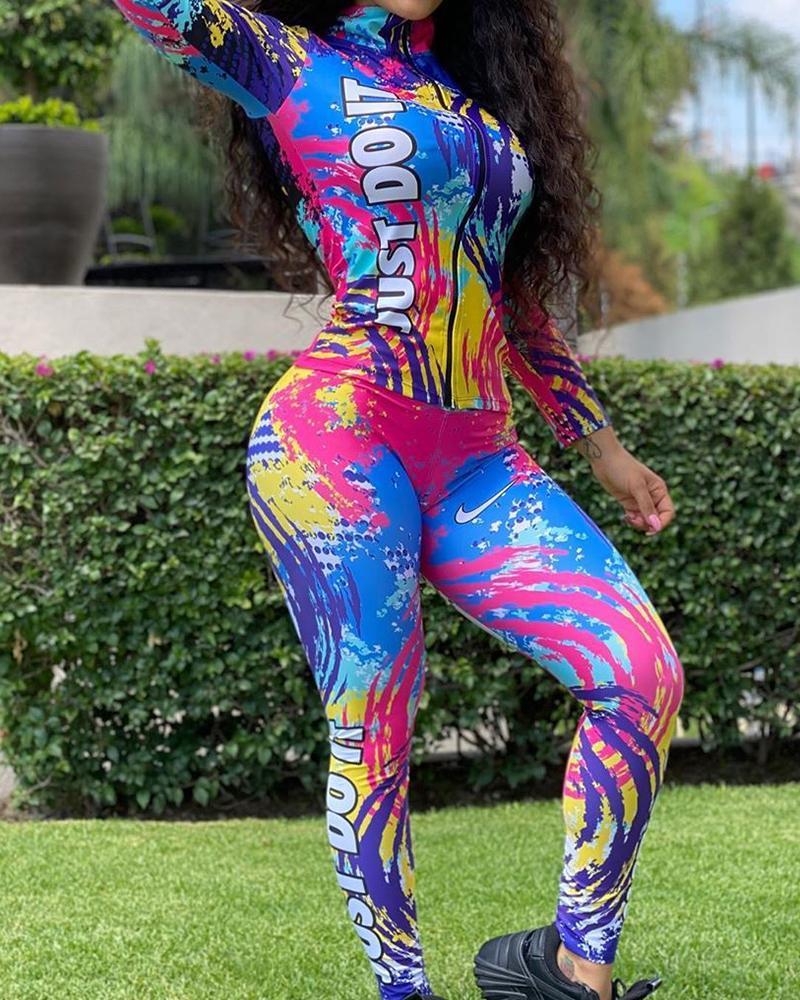 Tie Dye Multicolor Splash Long Sleeve Skinny Suit Sets