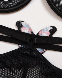 Solid Yarn Splicing Butterfly Decoration Bra Sets