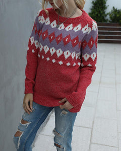 Color Block Christmas Long Sleeve Sweater