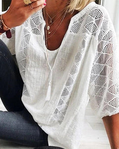 Stitching Lace 3/4 sleeve Blouse