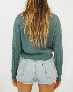 Solid Knitted Long Sleeve Loose Sweater