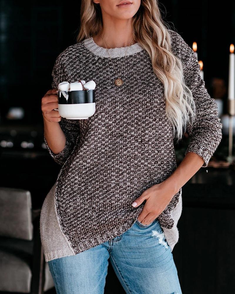 Colorblock Long Sleeve Knit Casual Sweater