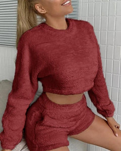 Solid Color Long Sleeve Sweater Suit Sets