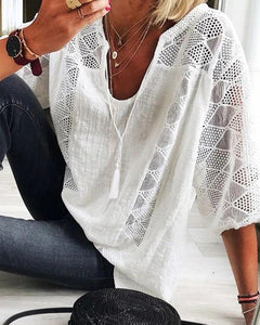 Stitching Lace 3/4 sleeve Blouse